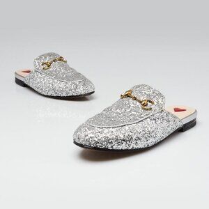 Gucci Silver Glitter Princetown Mules Size 4.5/35